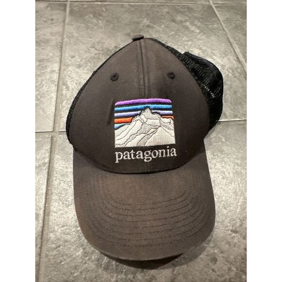 Patagonia‎ Hat Cap Snapback Adult Black Line Logo Ridge Lopro Mesh Trucker Mens - Picture 1 of 4